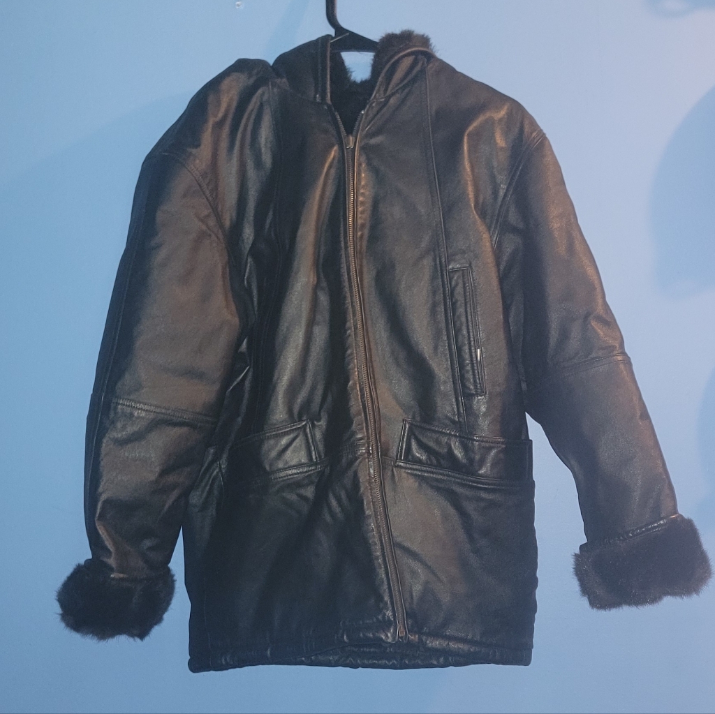 Liz Baker Black Leather Jacket With Fur Trim Size Medium Reversable